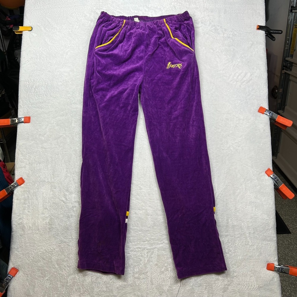 Vintage LA Lakers Velvet Track Pants Men Purple Elastic Waist USA Made - Medium